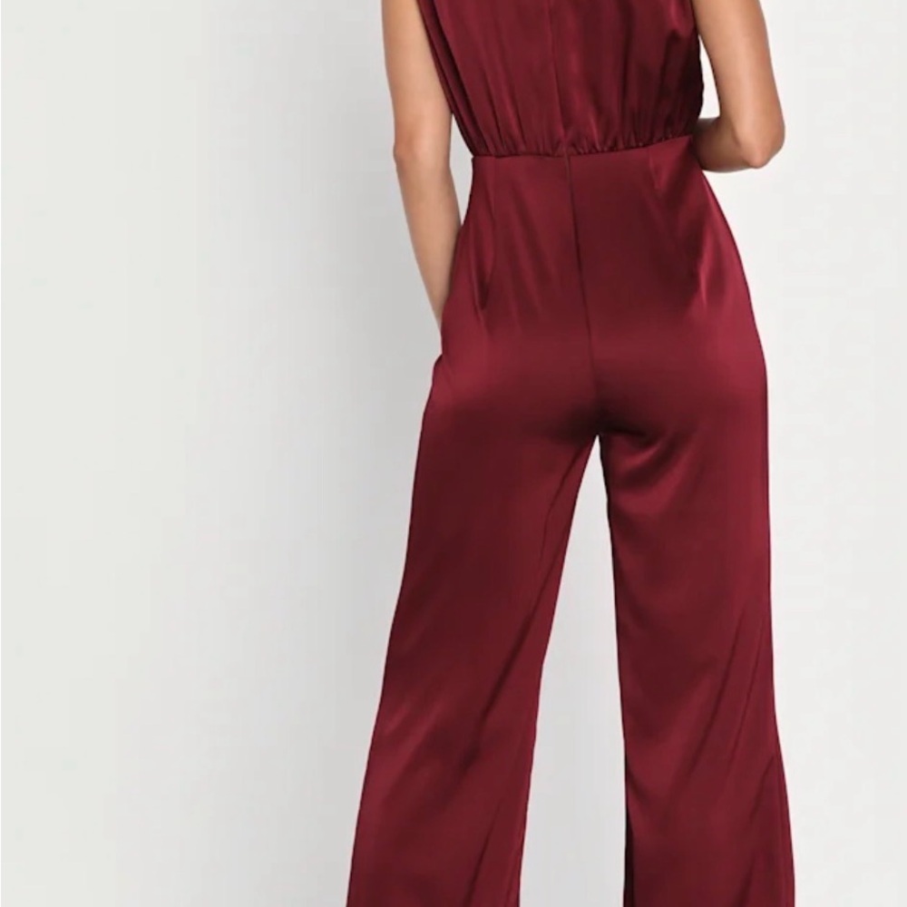 NWT Lulu's Burgundy Satin Sleeveless Jumpsuit - Picture 5 of 6